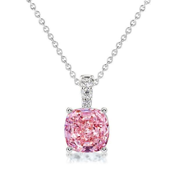 Cushion Cut Pink Pendant Necklace for Women in 925 Sterling Silver