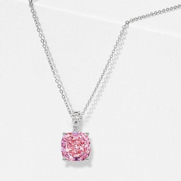 Cushion Cut Pink Pendant Necklace for Women in 925 Sterling Silver