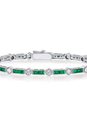 Alternating Emerald Cut Tennis Bracelet in Sterling Silver - Women's Jewelry