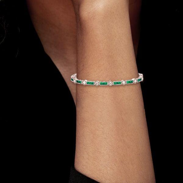 Alternating Emerald Cut Tennis Bracelet in Sterling Silver - Women's Jewelry
