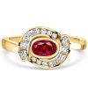 Oval Cut Ruby and Sapphire Halo Promise Ring in 18K Gold Plated Sterling Silver