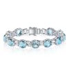 Alternating Aquamarine and White Sapphire Tennis Bracelet in Rhodium-Plated Sterling Silver