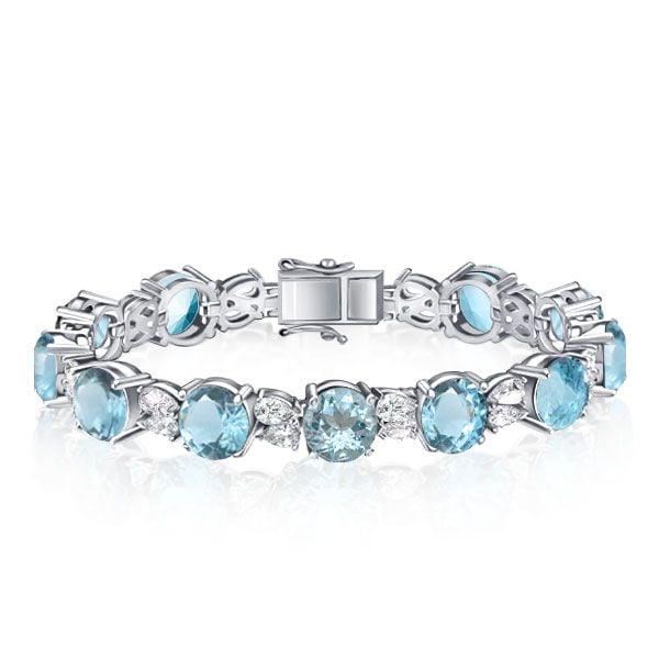 Alternating Aquamarine and White Sapphire Tennis Bracelet in Rhodium-Plated Sterling Silver