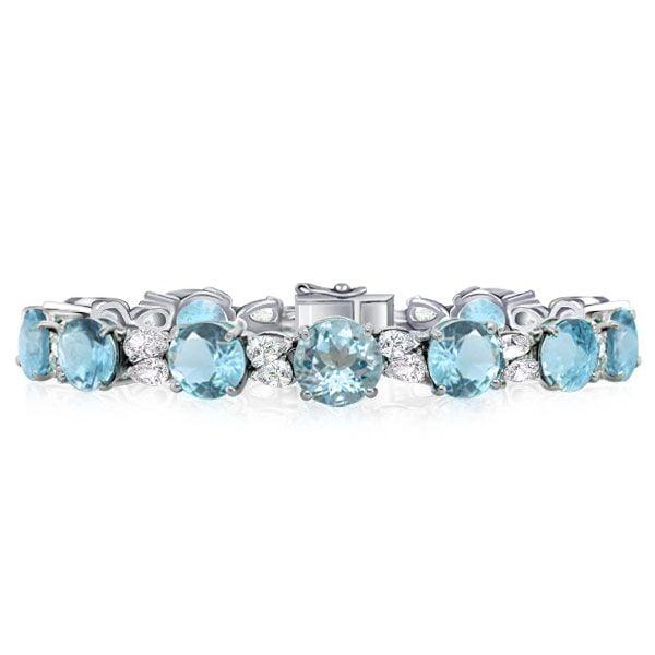 Alternating Aquamarine and White Sapphire Tennis Bracelet in Rhodium-Plated Sterling Silver