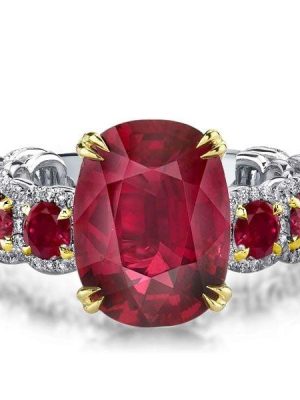 Two Tone Oval Ruby Engagement Ring in 925 Sterling Silver with Yellow Gold Plating