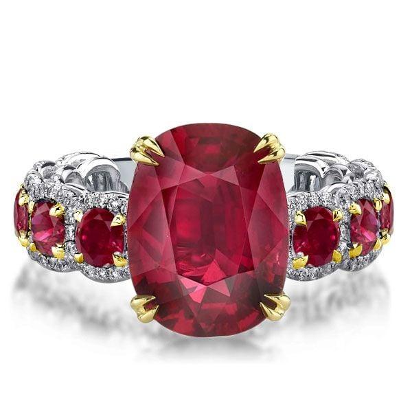 Two Tone Oval Ruby Engagement Ring in 925 Sterling Silver with Yellow Gold Plating