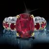 Two Tone Oval Ruby Engagement Ring in 925 Sterling Silver with Yellow Gold Plating