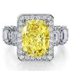 Halo Cushion Cut Fancy Yellow Engagement Ring - Sterling Silver