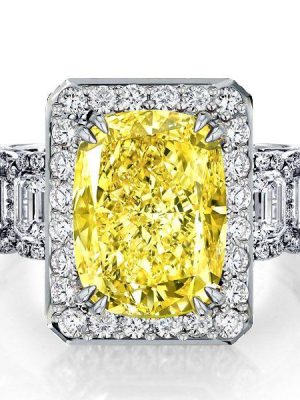 Halo Cushion Cut Fancy Yellow Engagement Ring - Sterling Silver