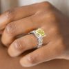 Halo Cushion Cut Fancy Yellow Engagement Ring - Sterling Silver