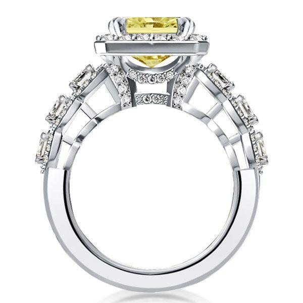 Halo Cushion Cut Fancy Yellow Engagement Ring - Sterling Silver