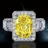 Halo Cushion Cut Fancy Yellow Engagement Ring - Sterling Silver