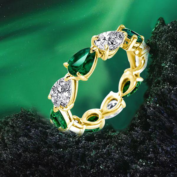 Golden Pear Cut Eternity Wedding Band - 18K Gold Plated Sterling Silver