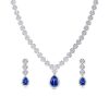 Created Sapphire Necklace and Earring Set - Sterling Silver Plated