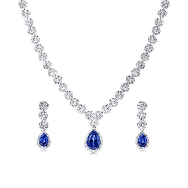 Created Sapphire Necklace and Earring Set - Sterling Silver Plated
