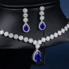 Created Sapphire Necklace and Earring Set - Sterling Silver Plated