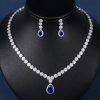 Created Sapphire Necklace and Earring Set - Sterling Silver Plated