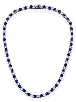 Alternating Blue and White Sapphire Tennis Necklace for Women in 925 Sterling Silver