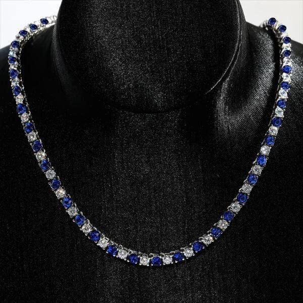 Alternating Blue and White Sapphire Tennis Necklace for Women in 925 Sterling Silver