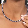 Alternating Blue and White Sapphire Tennis Necklace for Women in 925 Sterling Silver
