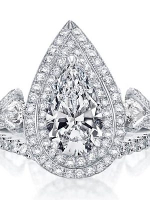 Art Deco Double Halo Created White Sapphire Bridal Set - 925 Sterling Silver