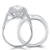 Art Deco Double Halo Created White Sapphire Bridal Set - 925 Sterling Silver