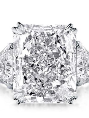 Radiant Cut Three Stone Engagement Ring - Sterling Silver Double Prong Setting
