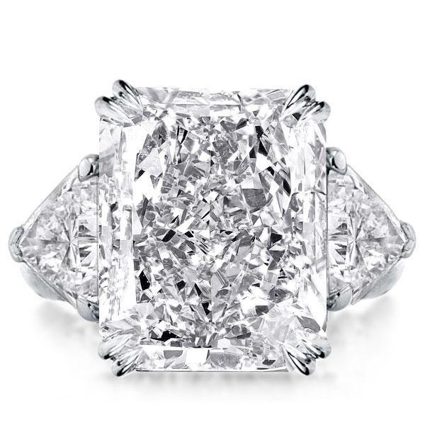 Radiant Cut Three Stone Engagement Ring - Sterling Silver Double Prong Setting