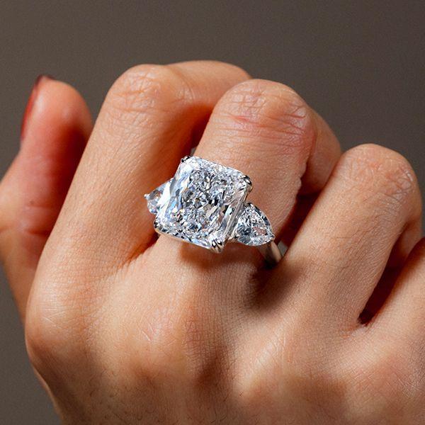 Radiant Cut Three Stone Engagement Ring - Sterling Silver Double Prong Setting