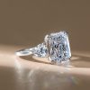 Radiant Cut Three Stone Engagement Ring - Sterling Silver Double Prong Setting