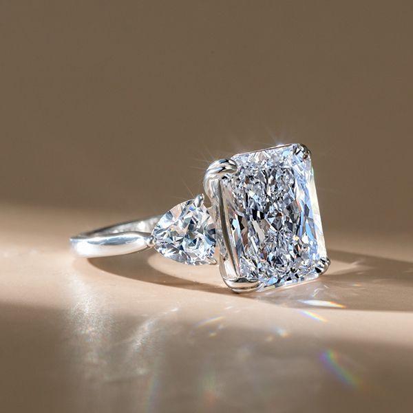 Radiant Cut Three Stone Engagement Ring - Sterling Silver Double Prong Setting