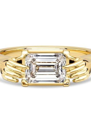 1.00 CT. TW. Emerald Cut Hug Ring in 18K Gold Plated Sterling Silver | Vintage Engagement Ring for Women
