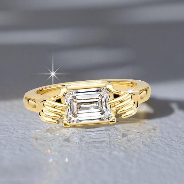 1.00 CT. TW. Emerald Cut Hug Ring in 18K Gold Plated Sterling Silver | Vintage Engagement Ring for Women