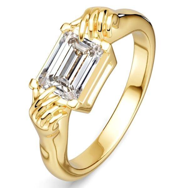 1.00 CT. TW. Emerald Cut Hug Ring in 18K Gold Plated Sterling Silver | Vintage Engagement Ring for Women