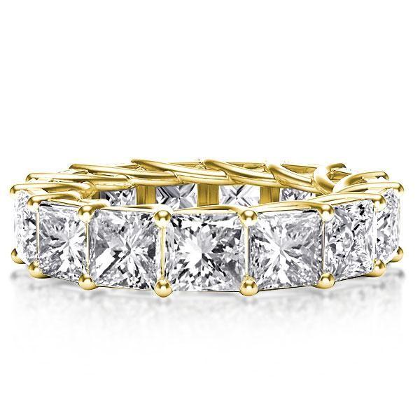 Golden Princess Eternity Band: Thin White Sapphire Wedding Ring in 18K Gold Plated Sterling Silver