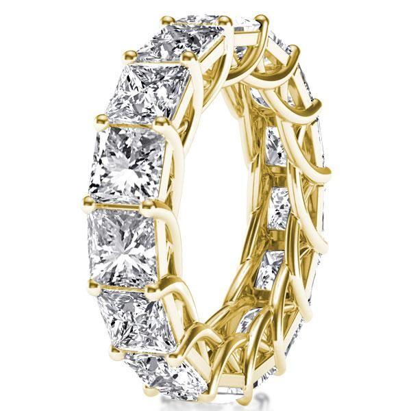 Golden Princess Eternity Band: Thin White Sapphire Wedding Ring in 18K Gold Plated Sterling Silver