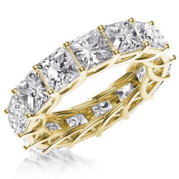 Golden Princess Eternity Band: Thin White Sapphire Wedding Ring in 18K Gold Plated Sterling Silver