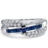 Micro Pave Asscher Cut Blue Sapphire Criss-Cross Wedding Band in Sterling Silver