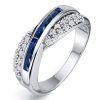 Micro Pave Asscher Cut Blue Sapphire Criss-Cross Wedding Band in Sterling Silver