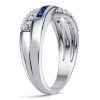 Micro Pave Asscher Cut Blue Sapphire Criss-Cross Wedding Band in Sterling Silver