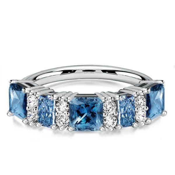 925 Sterling Silver Princess Cut Blue Topaz Stacking Wedding Band Ring
