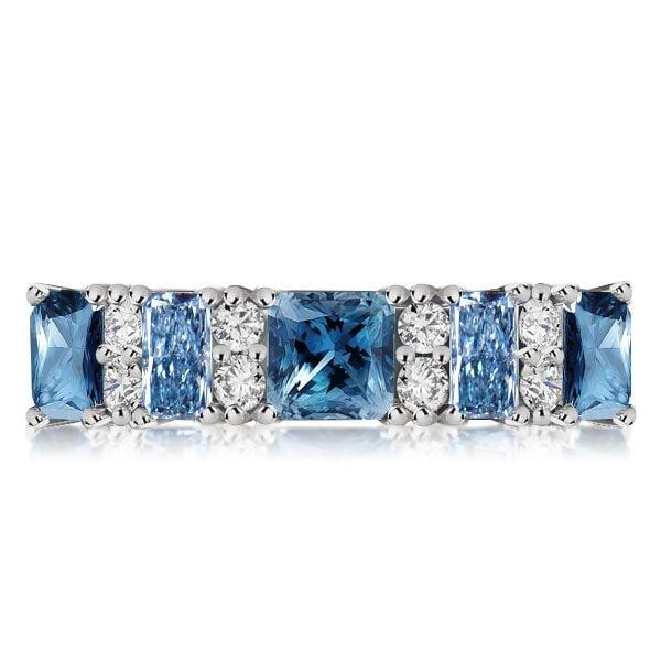 925 Sterling Silver Princess Cut Blue Topaz Stacking Wedding Band Ring