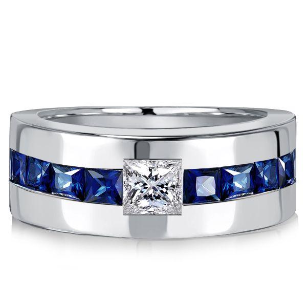 Princess Cut Blue Sapphire Half Eternity Band Ring - Sterling Silver