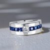 Princess Cut Blue Sapphire Half Eternity Band Ring - Sterling Silver