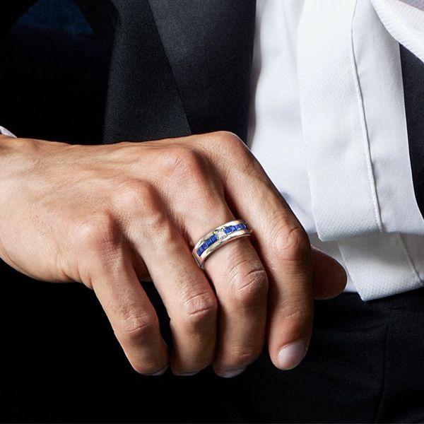 Princess Cut Blue Sapphire Half Eternity Band Ring - Sterling Silver