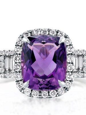 Cushion Cut Halo Three Stone Engagement Ring - 925 Sterling Silver, 7.05 CTW