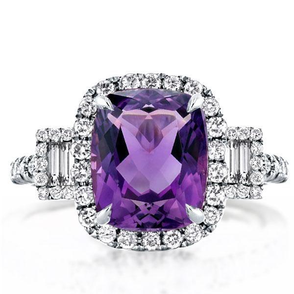 Cushion Cut Halo Three Stone Engagement Ring - 925 Sterling Silver, 7.05 CTW