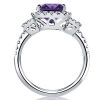 Cushion Cut Halo Three Stone Engagement Ring - 925 Sterling Silver, 7.05 CTW
