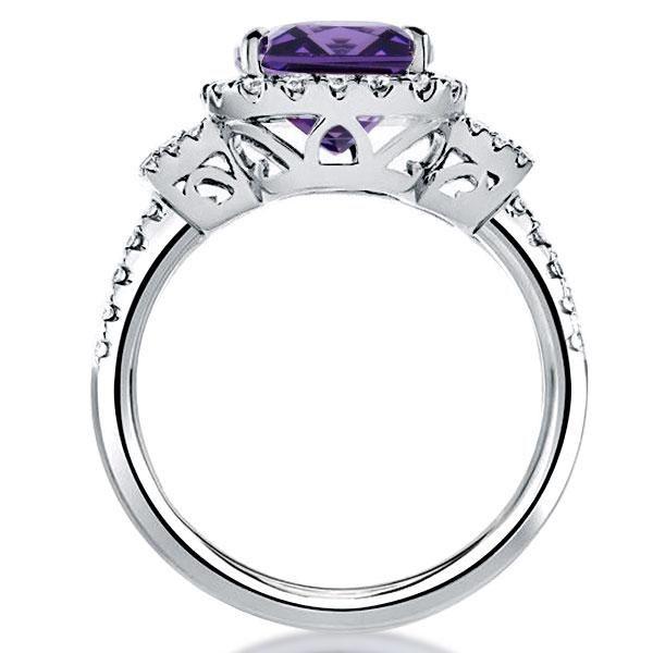 Cushion Cut Halo Three Stone Engagement Ring - 925 Sterling Silver, 7.05 CTW