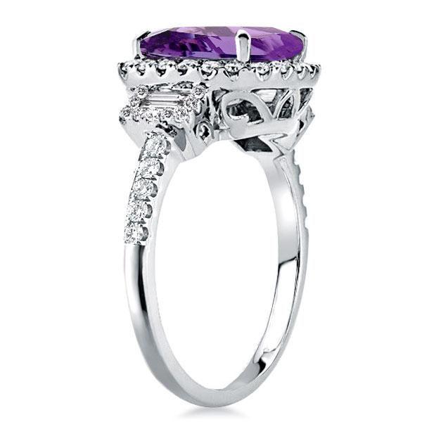 Cushion Cut Halo Three Stone Engagement Ring - 925 Sterling Silver, 7.05 CTW